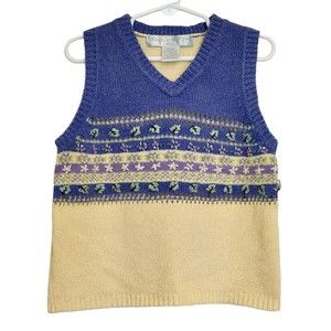 Eagle's Eye Girls Knit Vest Sweater Yellow Blue Floral Small 4 to 5 Toddler Kids